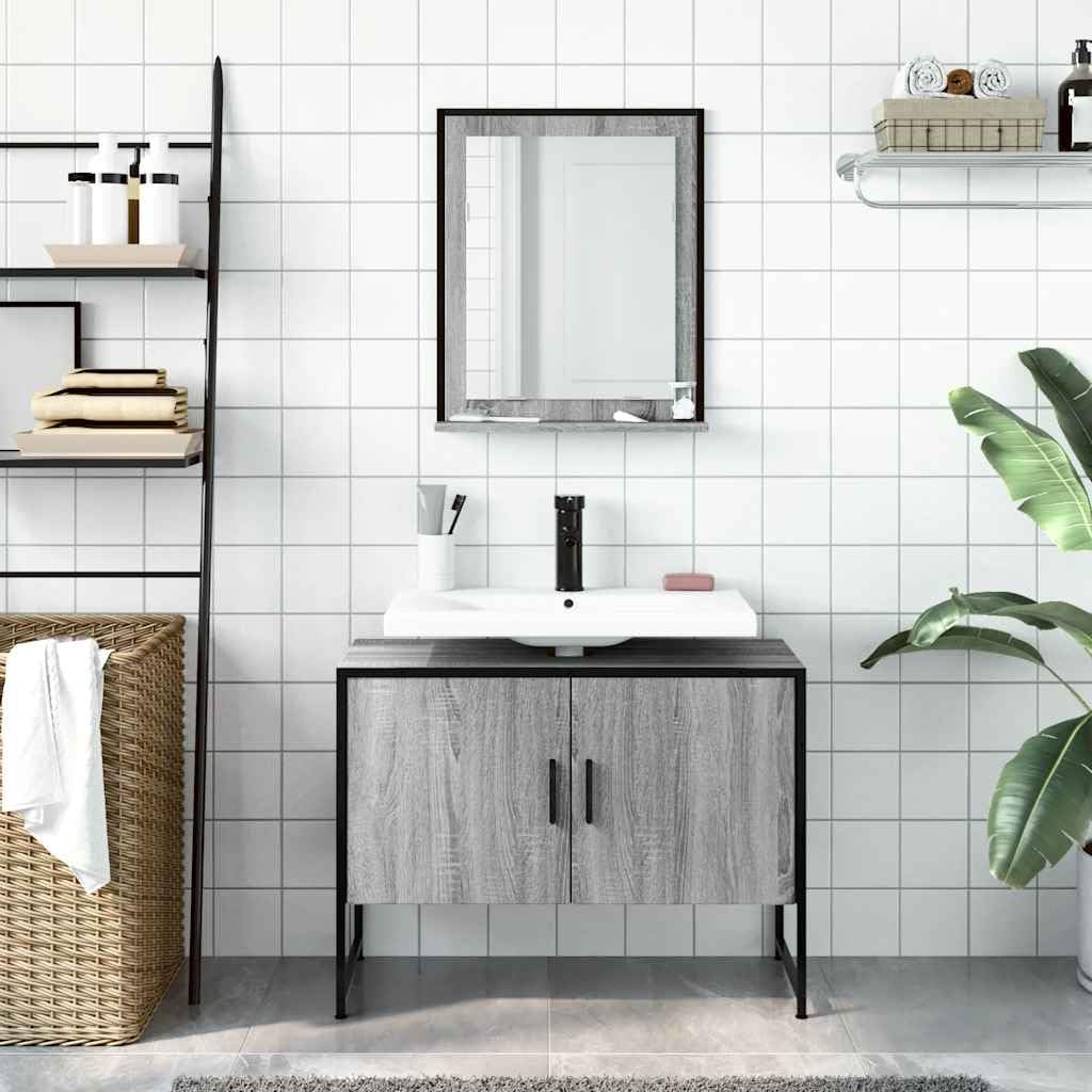 Lot de 2 meubles de salle de bain gris Sonoma avec miroir et armoire