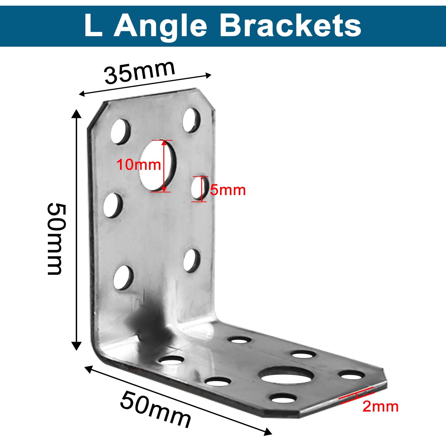 15 Pcs Corner Braces Brackets, Heavy Duty Angle Brackets, 50x50x35mm, 2mm Thick, Metal Steel Galvanised - Image 2