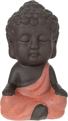 FENGSHUI-CAISHEN Estatua de Little Buddha, figura de Buda bebé, arcilla hecha a mano para meditar decoración de escritorio zen para interiores