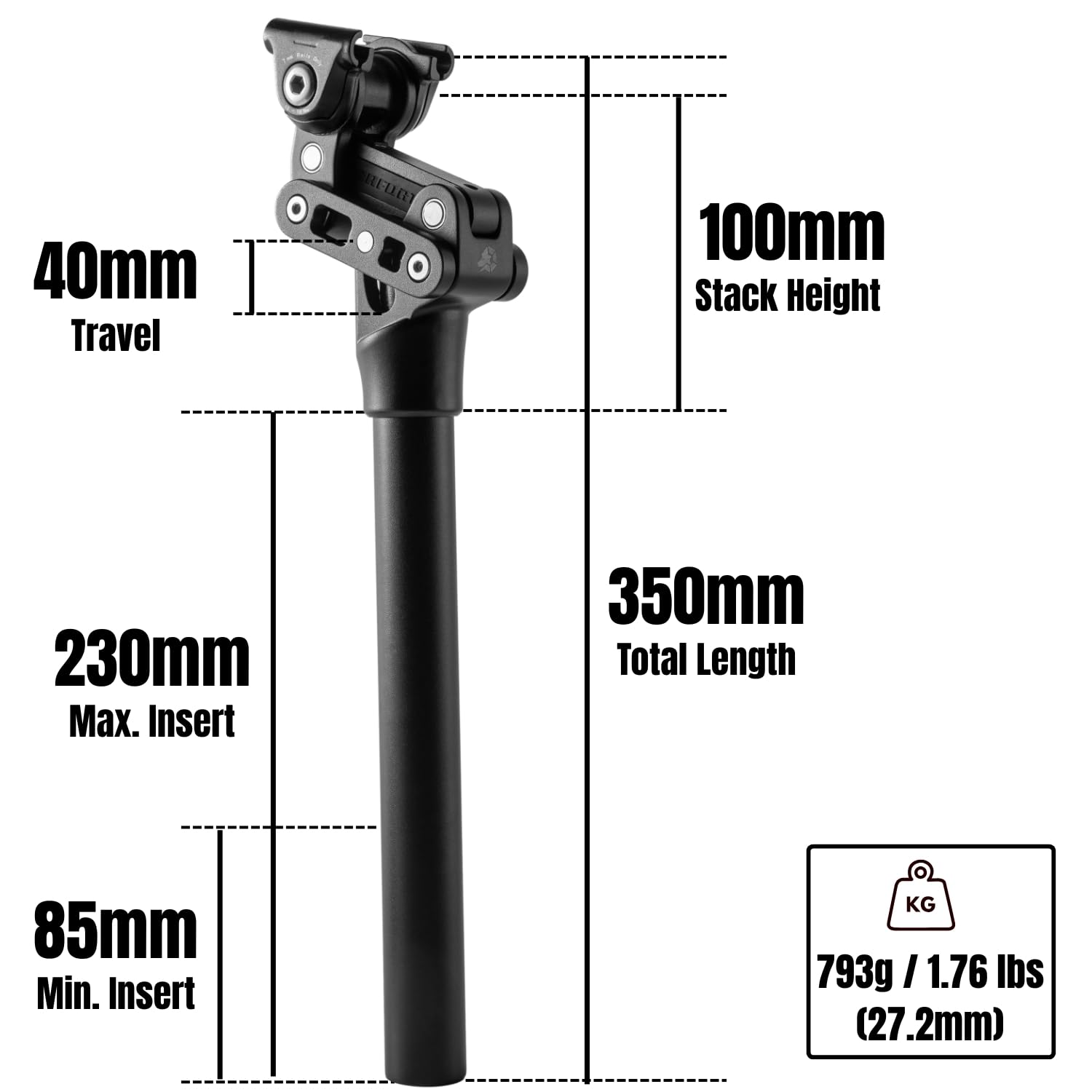 SAFORT SP08 Federsattelstütze – Stoßdämpfende Fahrradsattelstütze für komfortables Fahren & Fahrräder & E-Bikes – 350 mm