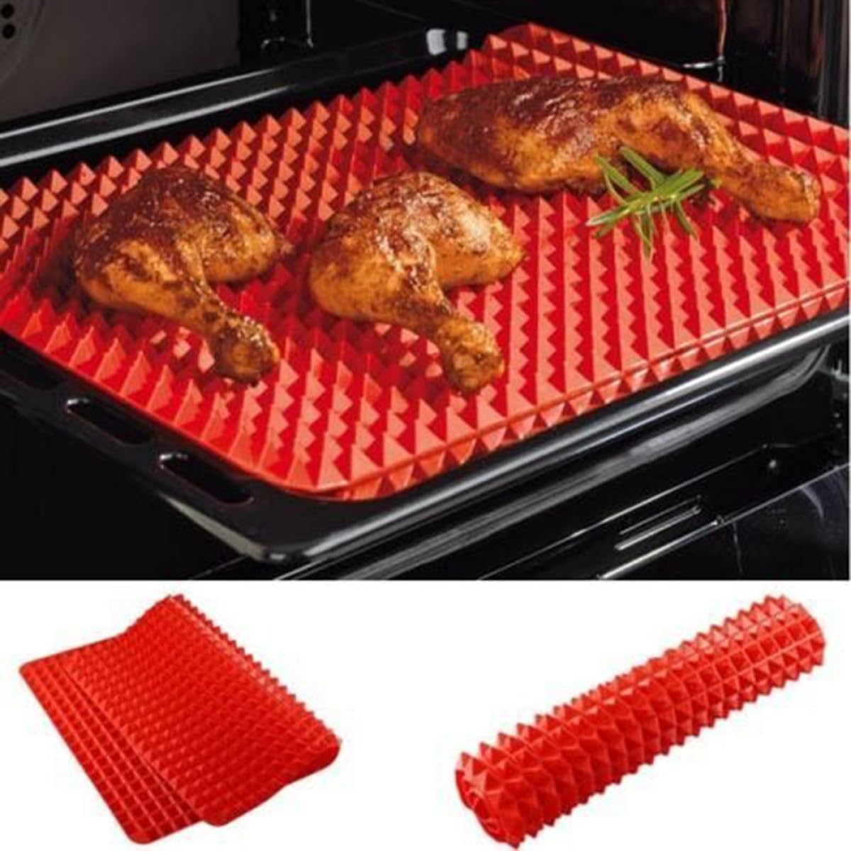 Tapete de Silicona para Horno Piramidal Rojo Resistente al Calor | Antiadherente y Reutilizable, Silicona Grado Alimentario, Uso en Microondas y Cocción