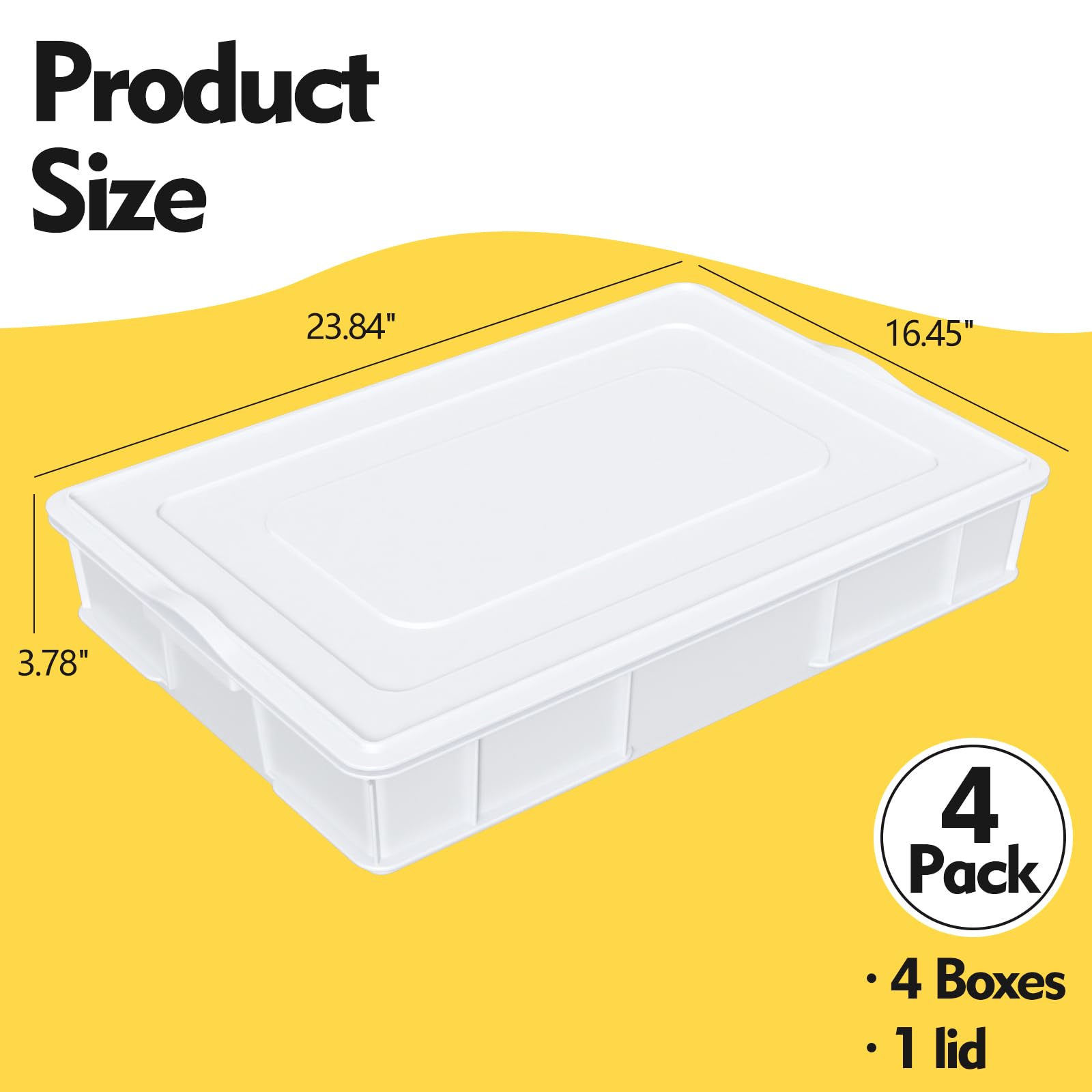 Minekkyes 4 Packs Plastic Dough Proofing Box Tray with Lid, Stackable Pizza Dough Container, White