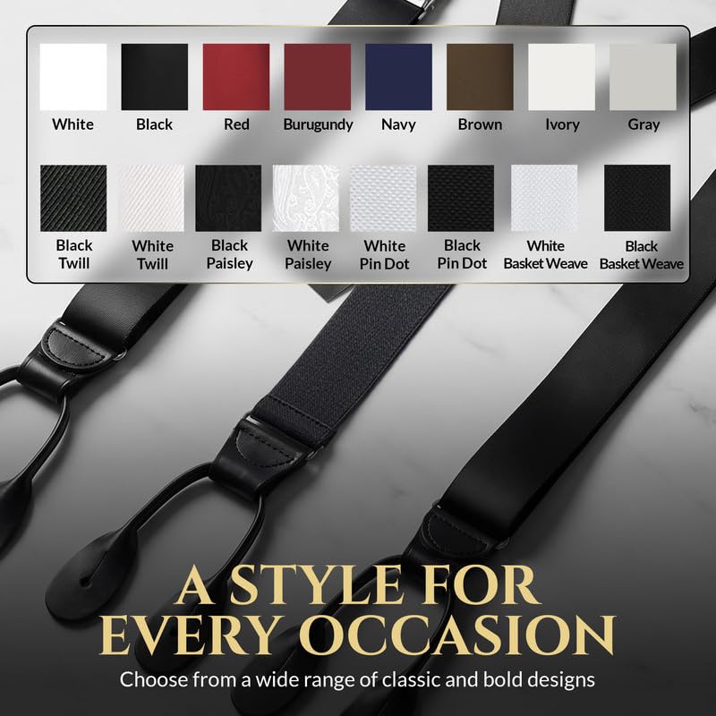 Image of HOLD'EM Tuxedo Suspenders Formal Black 100% Silk Made in USA Button Suspenders for Men Wedding Tux Suspenders for Men