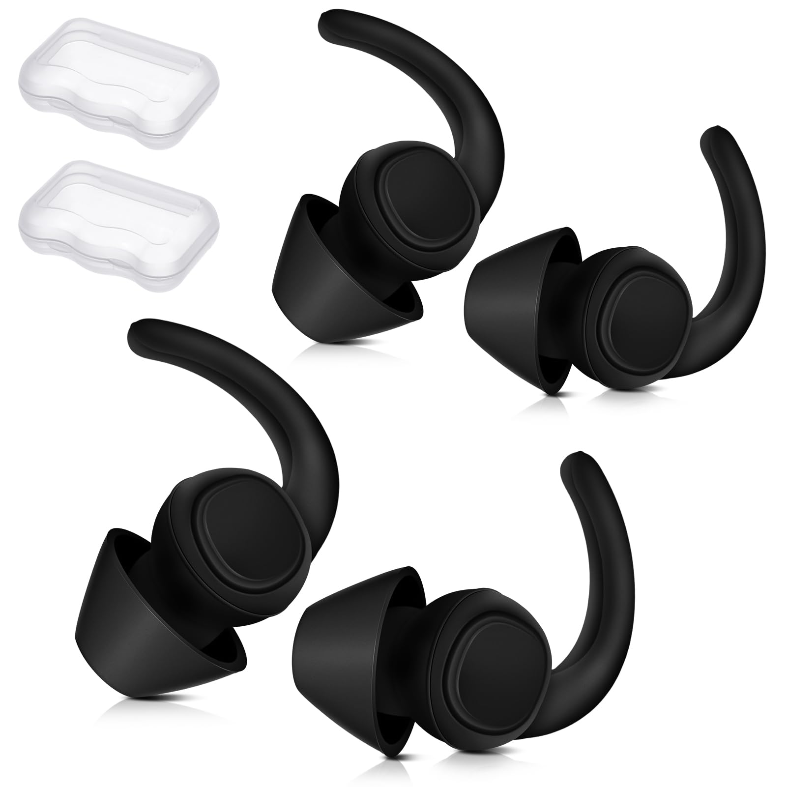Opopark 2 Pairs of Earplugs,Sleep Noise Reduction Reusable Hearing Protection,Sleep Earplugs for Music Travel,Hearing Noise Reduction Protection Earplugs (Black)