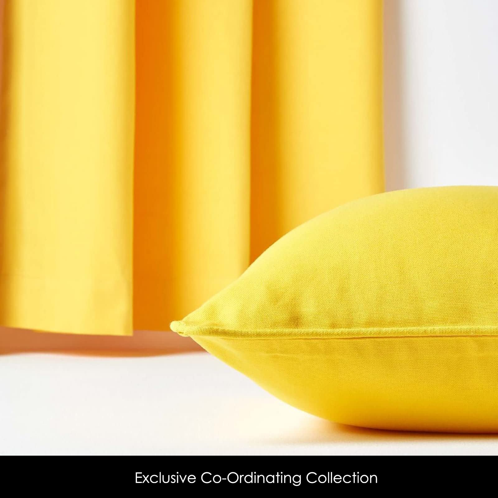 HOMESCAPES – Paire de Rideaux à œillets Prêt-à-Poser – Uni Jaune – 100% Coton – 137 x 182 cm