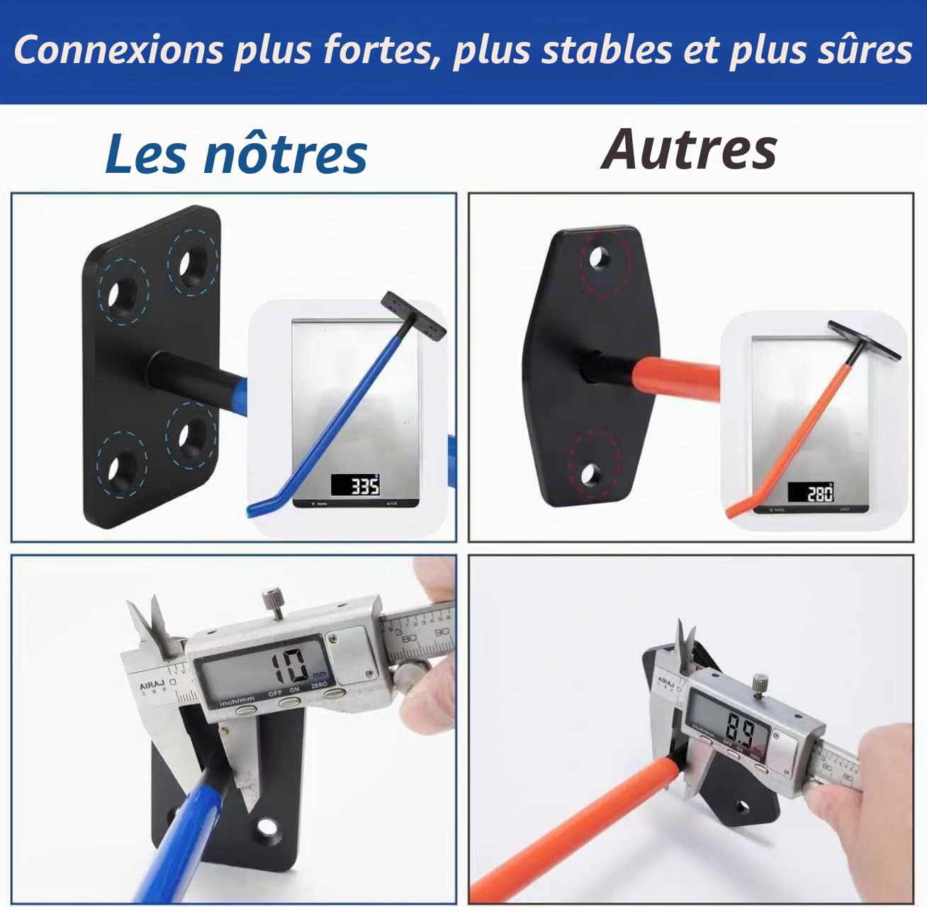 Lot de 4 porte-pneus muraux - Grands crochets de garage - Bleu - Organisateur de garage - Convient pour tuyaux d'arrosage, chaises pliantes et échelles