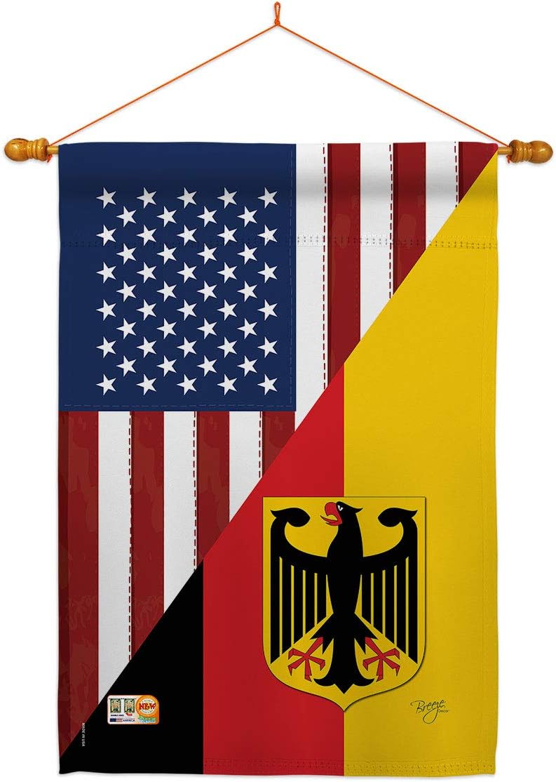 Breeze Decor US German Friendship House Flag Dowel Set Regional American Alliance World Country Particular Area Decoration Banner Small Garden Yard Gift Double-Sided, 28"x 40" w/Flagpole, Made in USA
