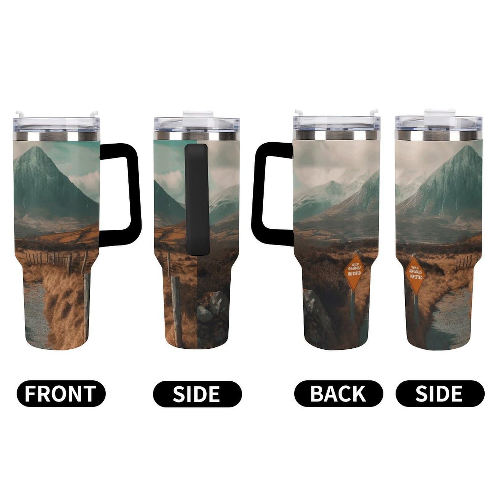 Tazas de ríos y montañas con popote y asa, taza de café con aislamiento al vacío de doble pared, botellas de agua para café helado, té, bebidas frías y calientes