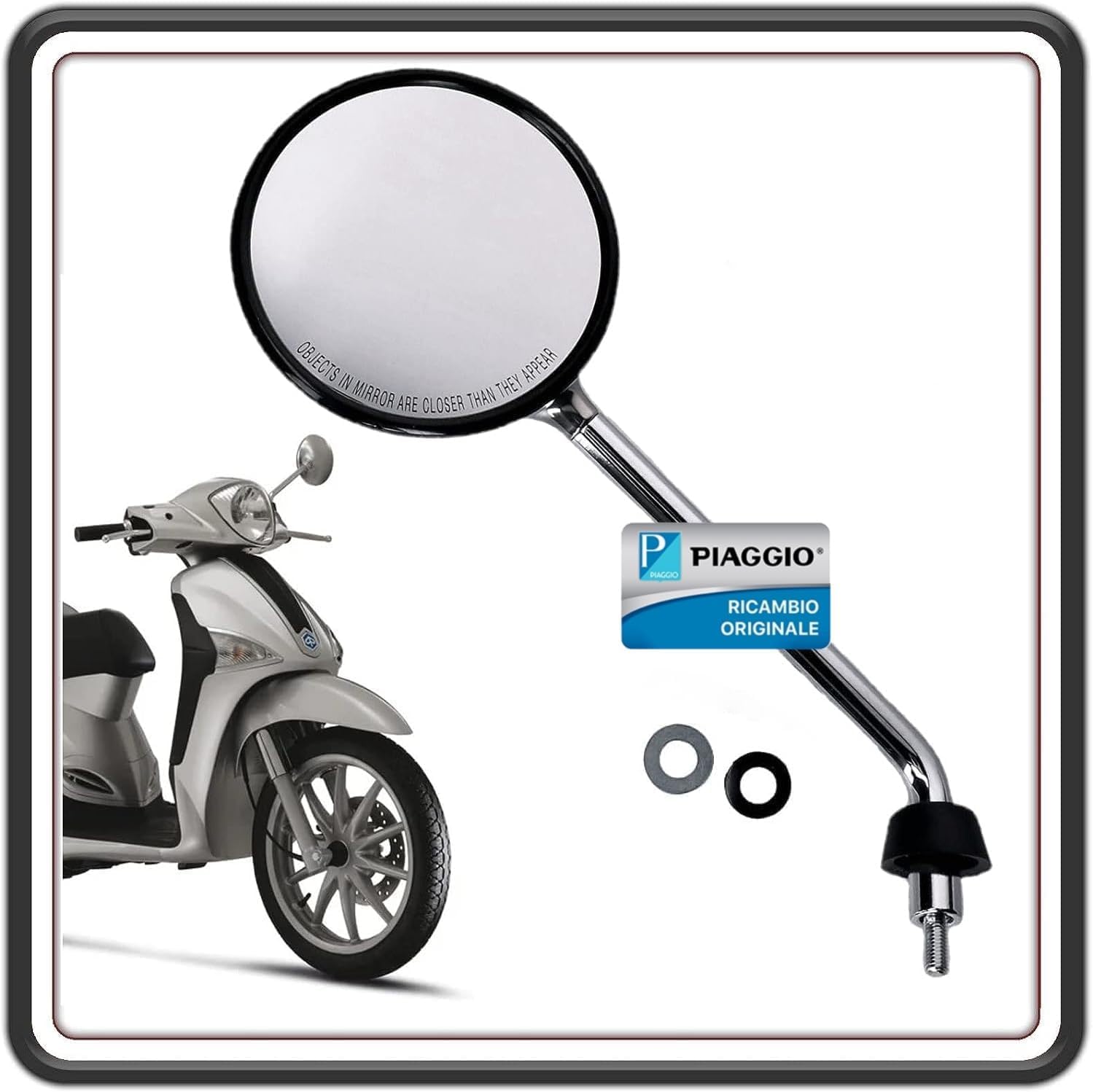 SPECCHIO SPECCHIETTO RETROVISORE ORIGINALE LATO SINISTRO CROMATO PER PIAGGIO LIBERTY 50 DAL 2009 AL 2019 - LIBERTY 125 DAL 2004 AL 2019 - LIBERTY 150 DAL 2006 AL 2014 – LIBERTY 200 DAL 2004 AL 2008.