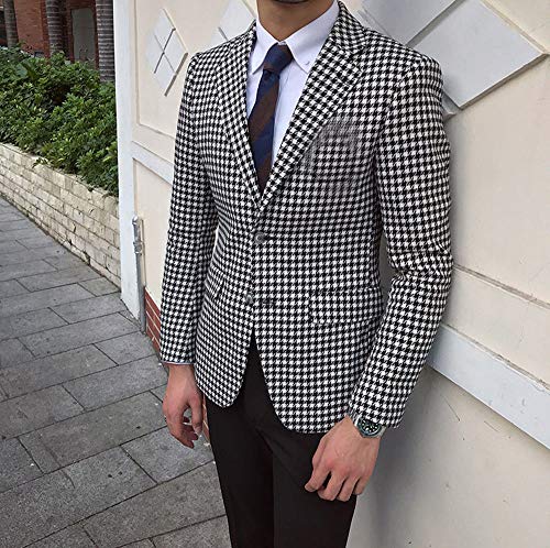 Premium Houndstooth Dogstooth Plaid Slim Fit Tuxedo Prom Wedding Groom Suits Jacket Blazer2