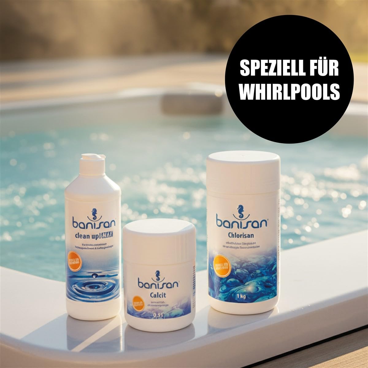 Banisan Whirlpool Pflege-Sparset 3-teilig Clean up! MAX 470 ml, Calcit 500 ml & Chlorisan 1 kg