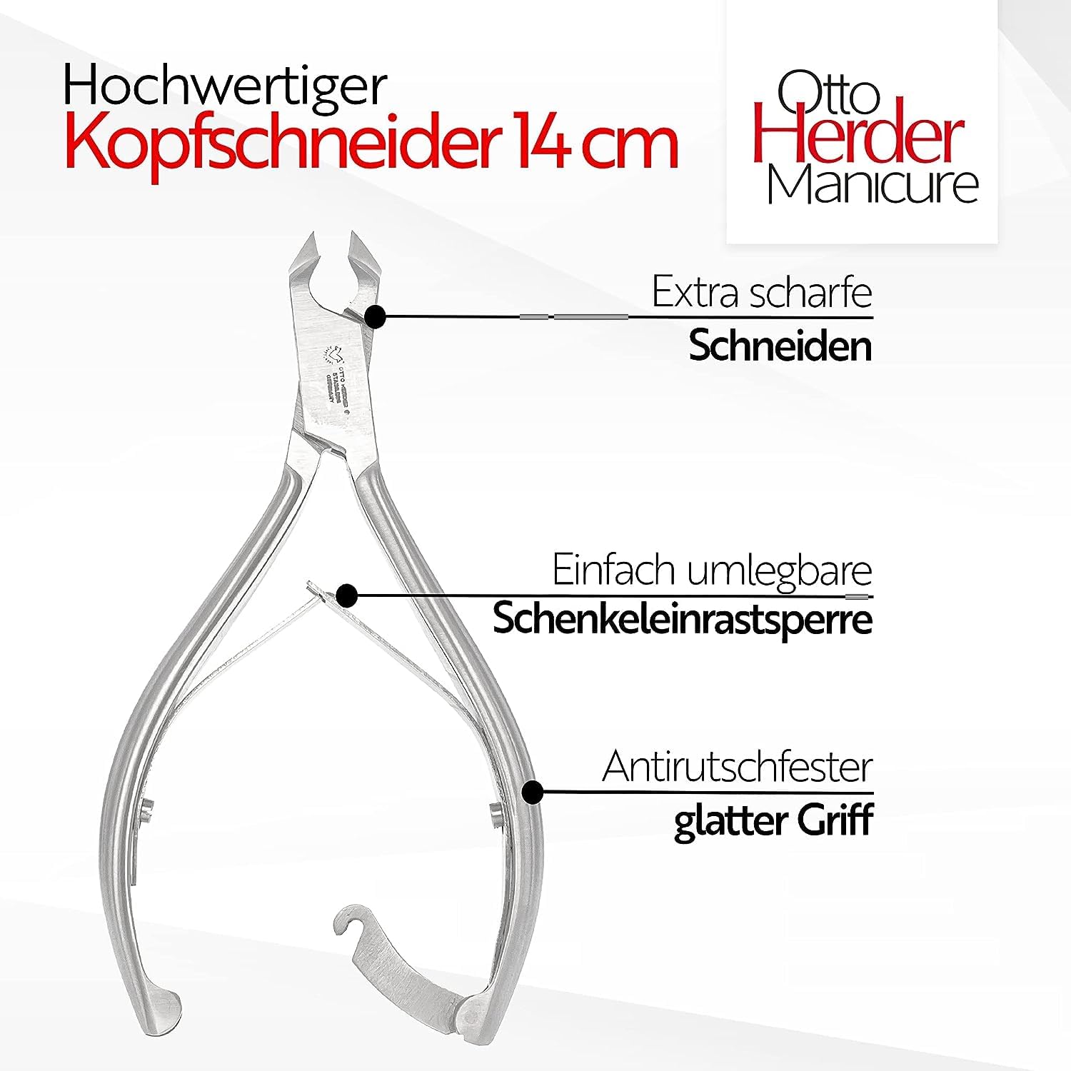 OTTO HERDER - Tronchesina per unghie dei piedi, 14 cm, in acciaio inox, tagliaunghie con lunghezza di taglio da 1,6 cm, per unghie spesse e incarnite