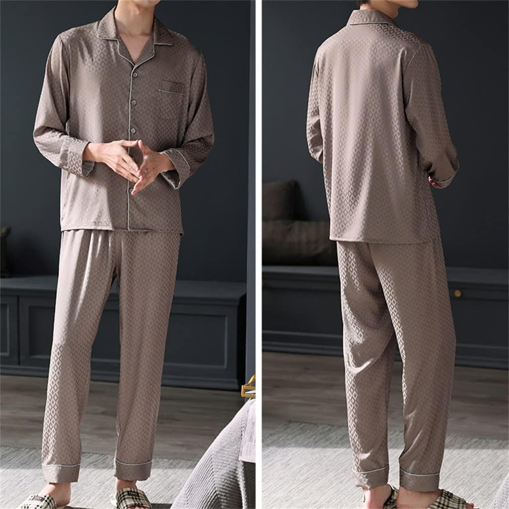 Pajamas men's spring and autumn long-sleeved silk ice homewear suit