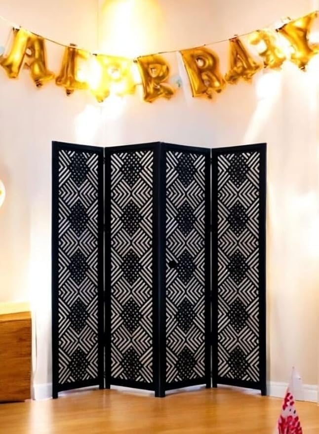 Image of Wooden Room Divider, Wooden Partition for Living Room, Office Wooden Separator and Kitchen Partition,(6 Feet Partition 4 Panels). (4 Panel 6 Feett (190 W x 182 H) CMs)