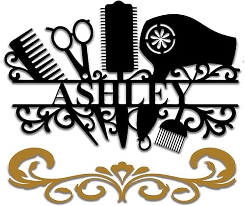 Miniatura 10 de Letrero de metal personalizado con nombre de estilista de peluquería, letrero de nombre comercial personalizado para estilista, arte de pared de