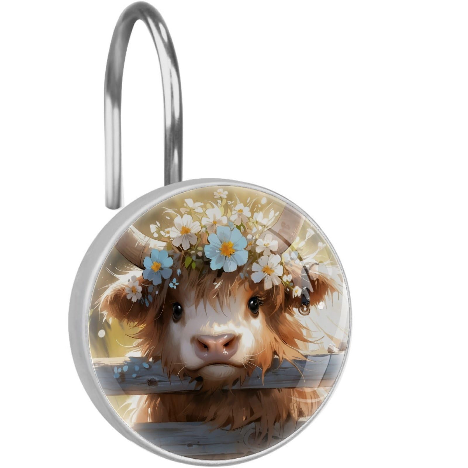 VAPOKF Decorative Shower Curtain Hook: Cute Highland Cattle Rustproof Stainless Steel Shower Curtain Ring for Bathroom - Shower Curtain Hook & Hangers - Set of 12