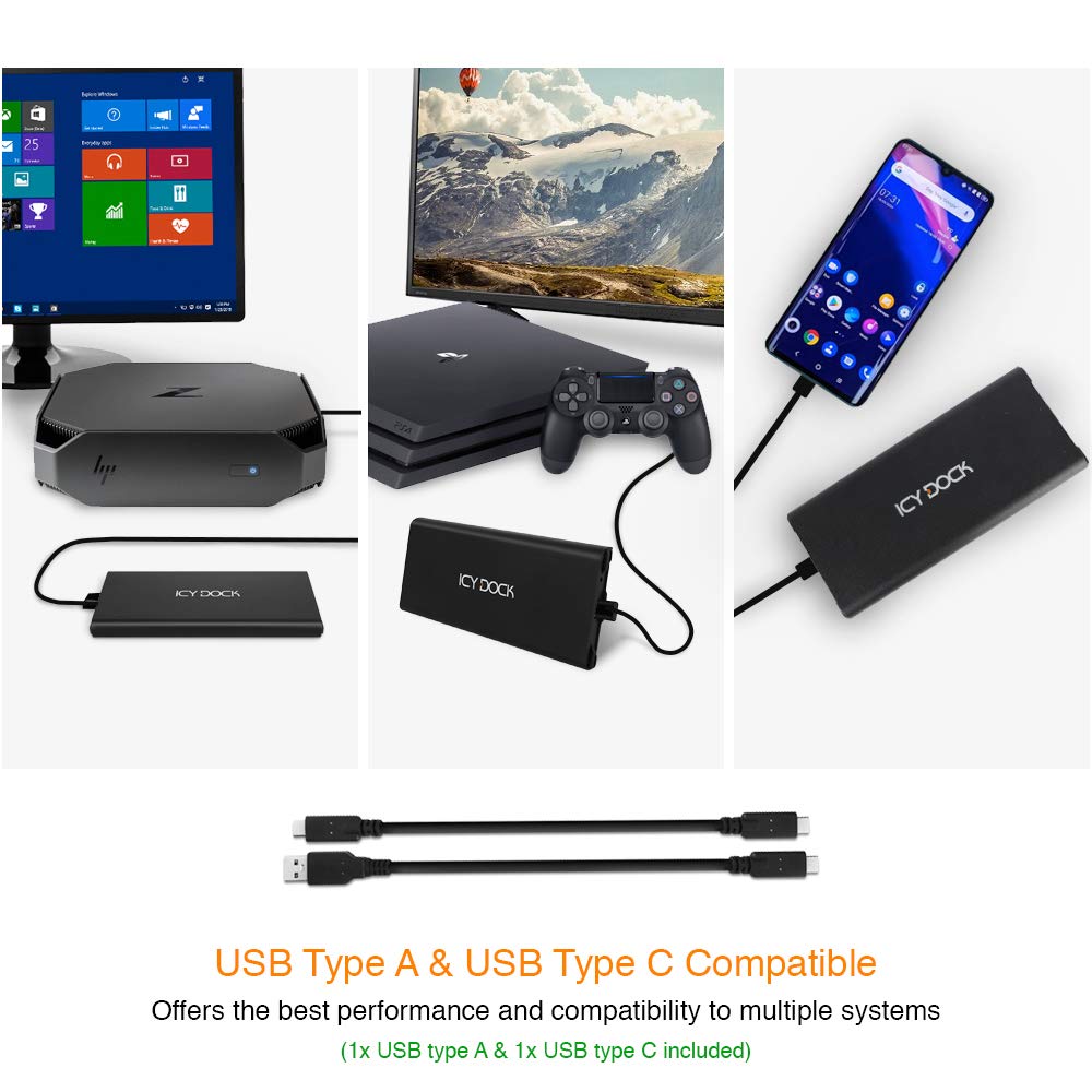 ICYNano MB861U31-1M2B - 1x M.2 NVMe PCIe SSD (również 22110) do USB 3.2 Gen 2 adapter zewnętrzny 10 Gbps czarny kabel w zestawie