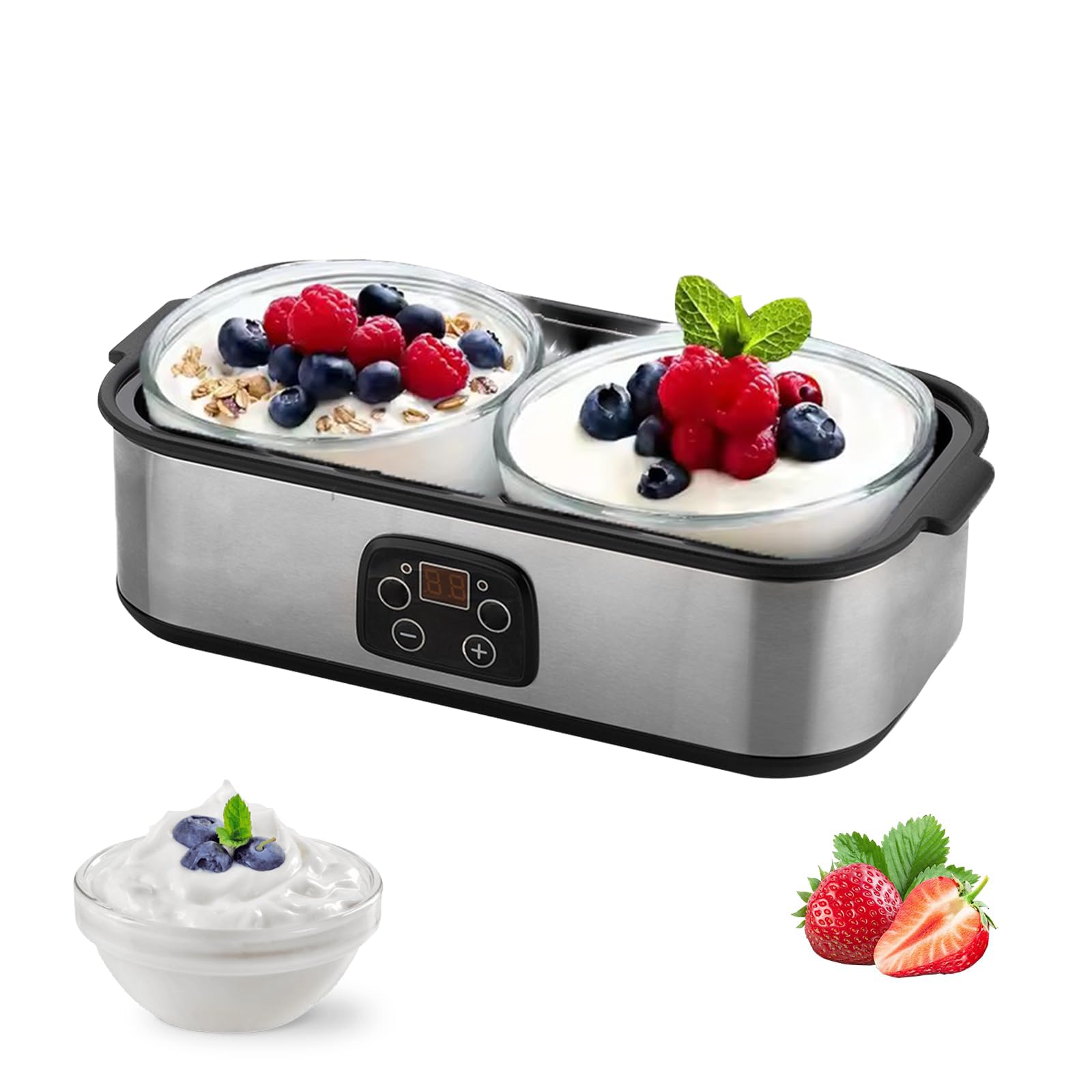 Yogurtiera con Vasetti in Vetro, Macchina Automatica per Yogurt | con controllo regolabile di tempo e temperatura per yogurt probiotico fatto in casa, natto e fermentazione