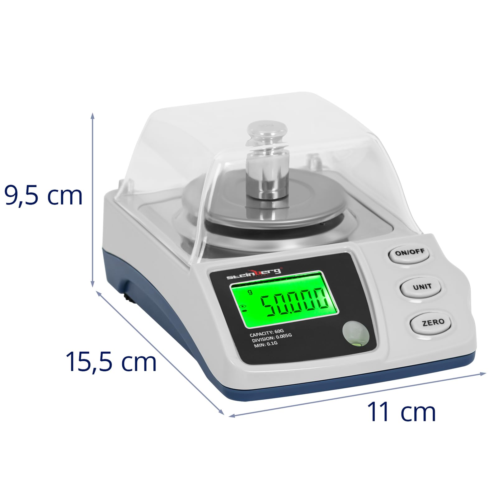 Steinberg Systems Balanza de Precisión Digital 0,1-60 g / 0,005 g con Diámetro de 68 mm y Protección Contra Viento Báscula de precisión Balanza digital Balanza de laboratorio