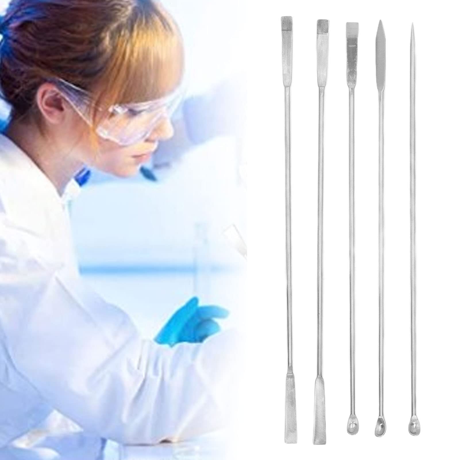Ensemble de Cuillères de Laboratoire, Manche Long, Résistant à la Rouille, Micro-cuillère 5 Pièces, Haute dureté, Facile à Nettoyer pour les Expériences