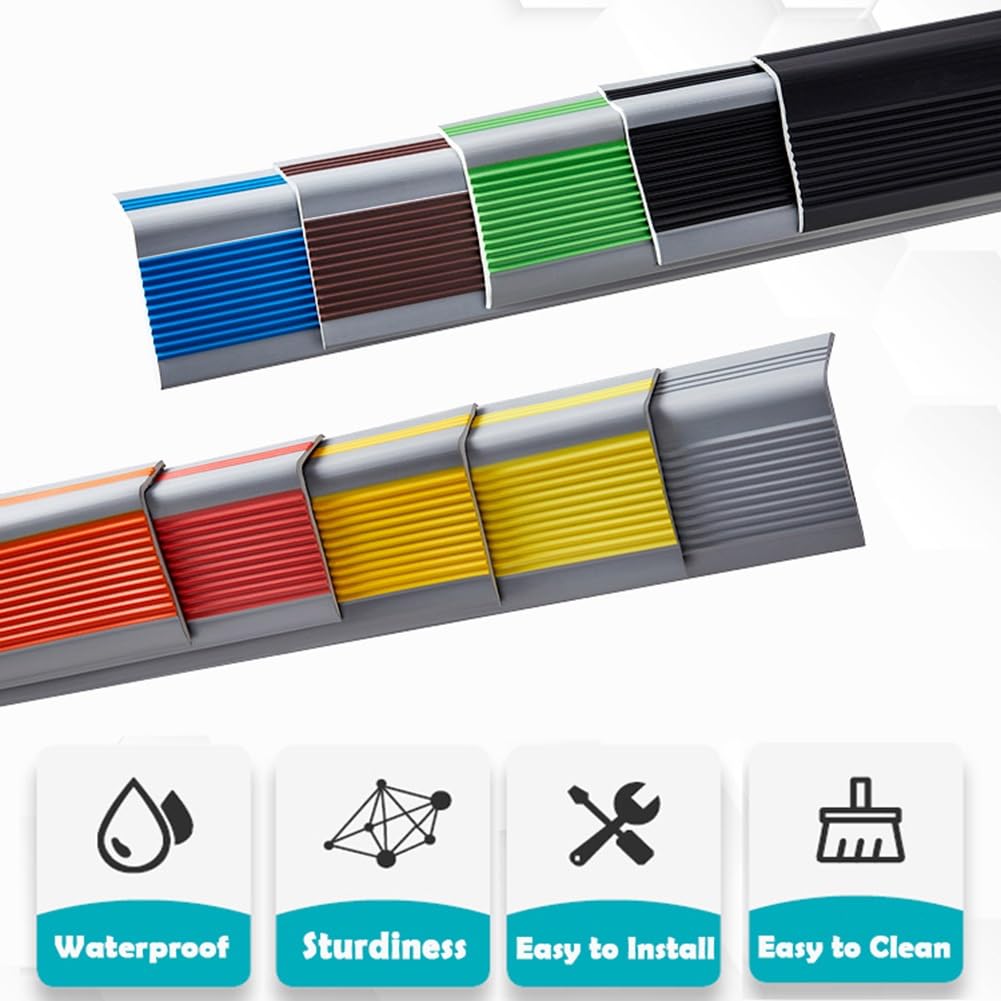 Bordo antiscivolo per gradini, autoadesivo, in vinile, flessibile, in PVC, 1 metro (3,3 piedi) per gradini sicuri