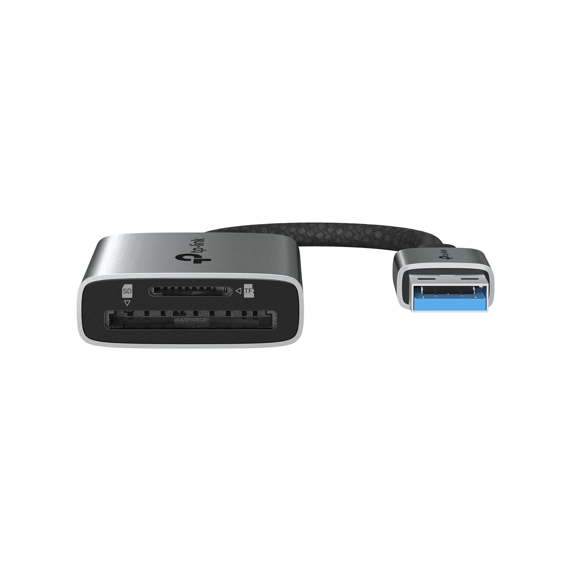 TP-Link Czytnik kart USB 3.0 SD i microSD (UA430) – podwójne gniazdo, 200 MB/s, Plug & Play, stop aluminium, pleciony kabel, kompatybilny z Windows, macOS, iPadOS, ChromeOS, Android