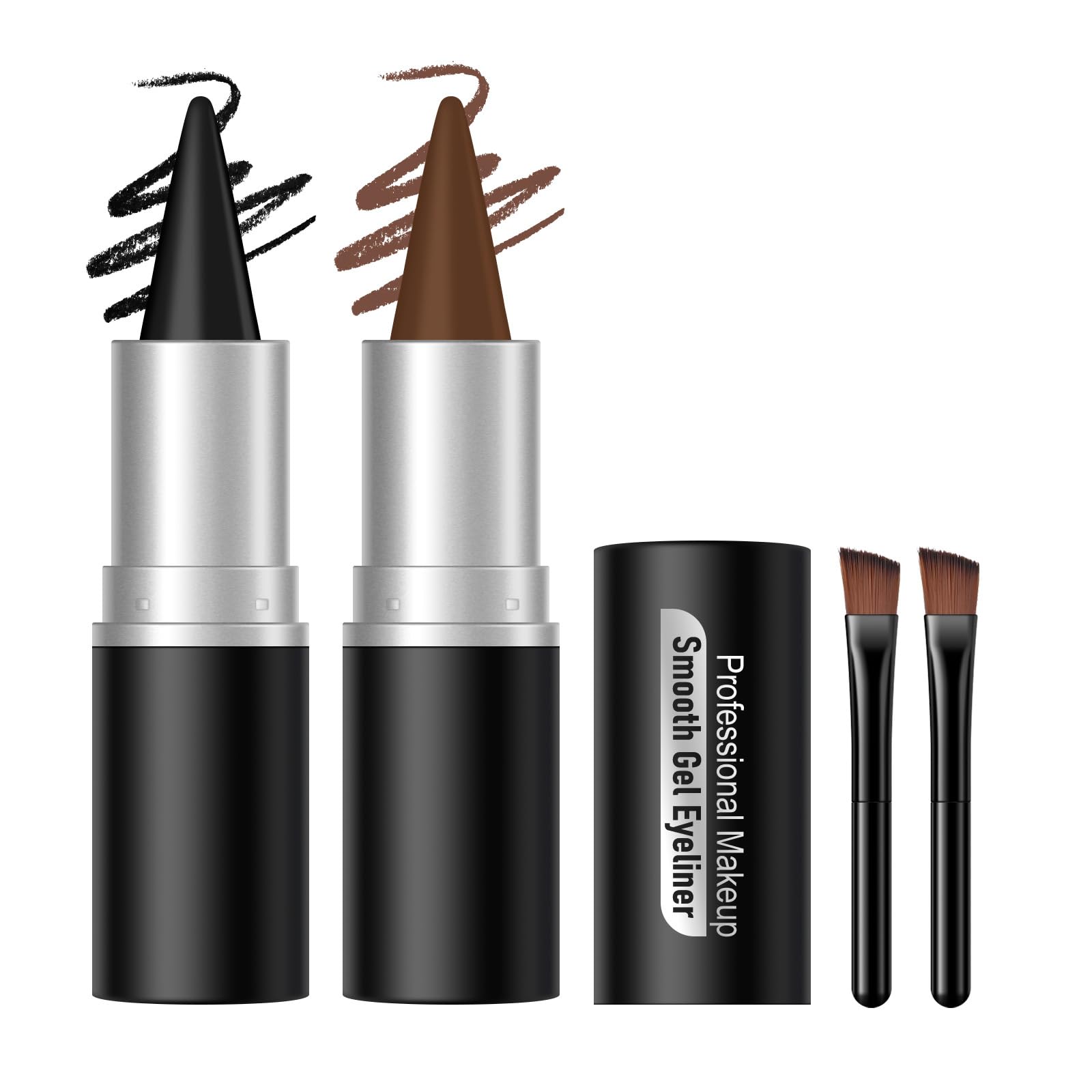 KYDA 2 Colors Black Brown Gel Eyeliner, Natural Black Eyeliner Cream for Older Women, Waterline Matte Eye Liner with Brushes, Waterproof Smudge Proof Smoky Eyeshadow, Multiuse Eyes Makeup Stick