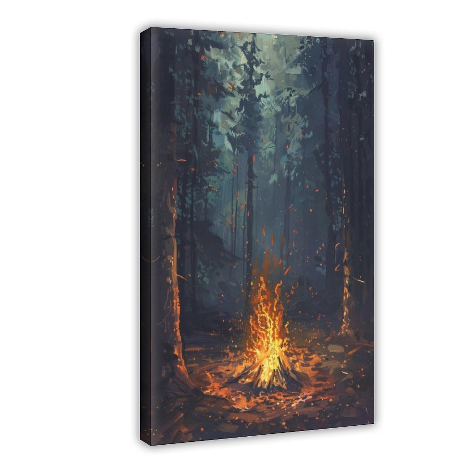 Bareronor Campfire at Night Canvas Poster for Dorm Room Decor Gift