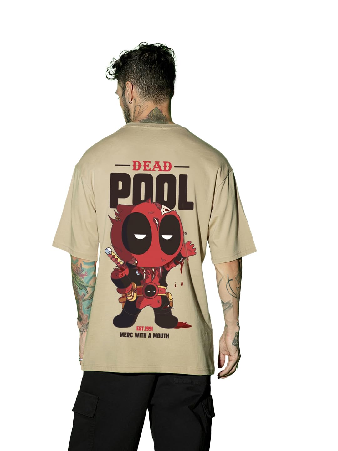 Sponsored Ad - Official Marvel Merchandise Deadpool Men's 100% Cotton 220 GSM Graphic Print Oversized Fit Round Neck T-Shirt