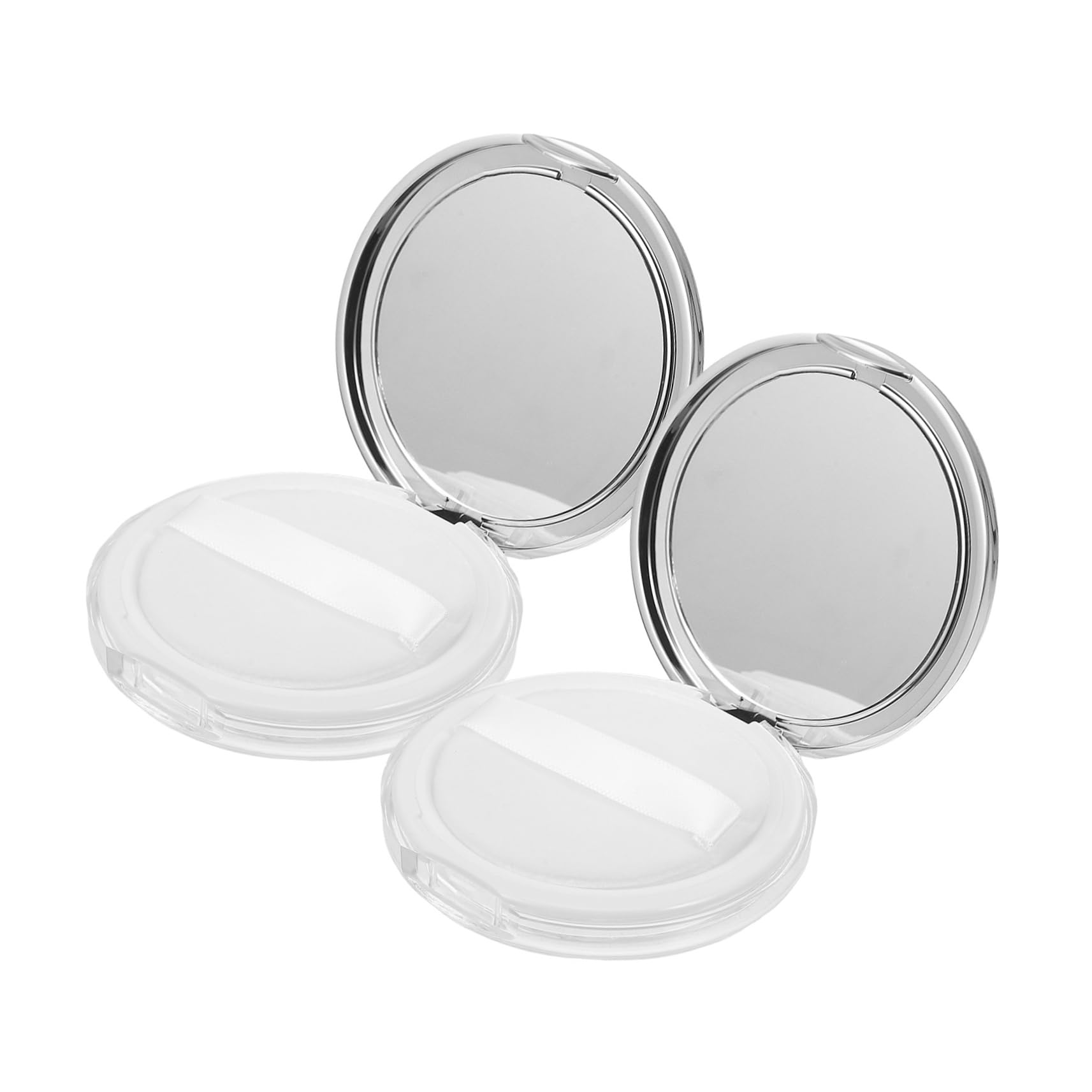 BIUDECO Loose Powder Box Case Set of 2 Portable Mini Cosmetic Containers Makeup Powder Puff Case Mirror for Blush Eye Shadow