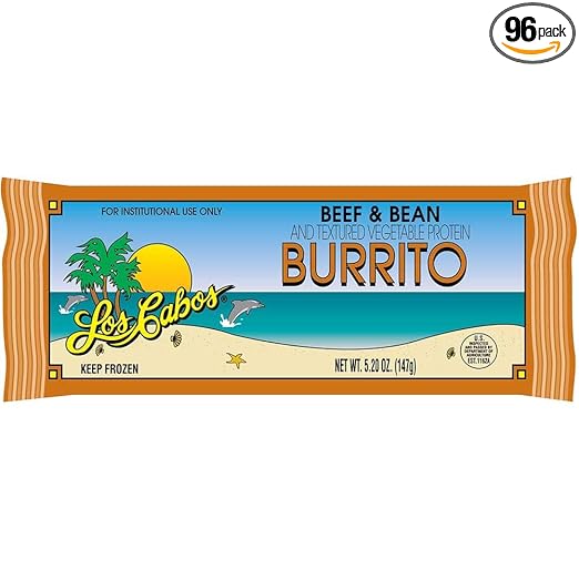 Los Cabos Individually Wrapped Beef and Bean Burrito, 5.2 Ounce -- 96 per case.