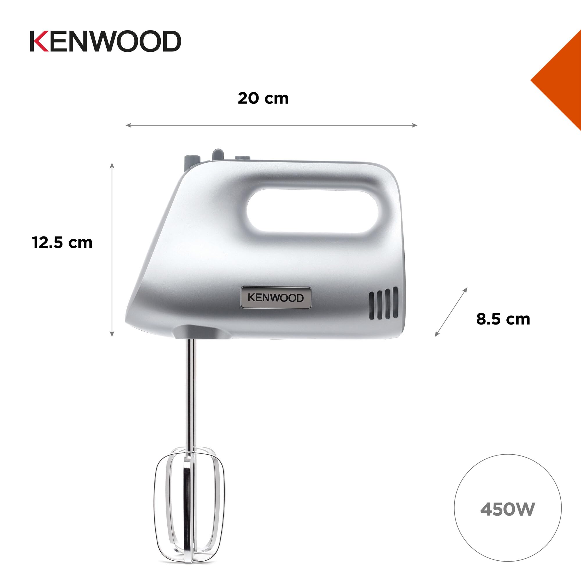 KENWOOD HMP30.A0SI Batteur a main 450W 5 vitesses + Turbo - fouet - petrin - corps plastique silver