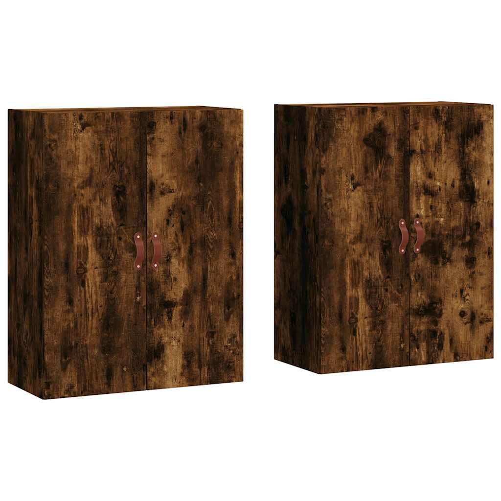 Meble ścienne, 2 sztuki dębu, dymu, 69,5 x 34 x 90 cm | Drewno wielowarstwowe, montaż na ścianie, drzwi z uchwytami, duża przestrzeń do przechowywania