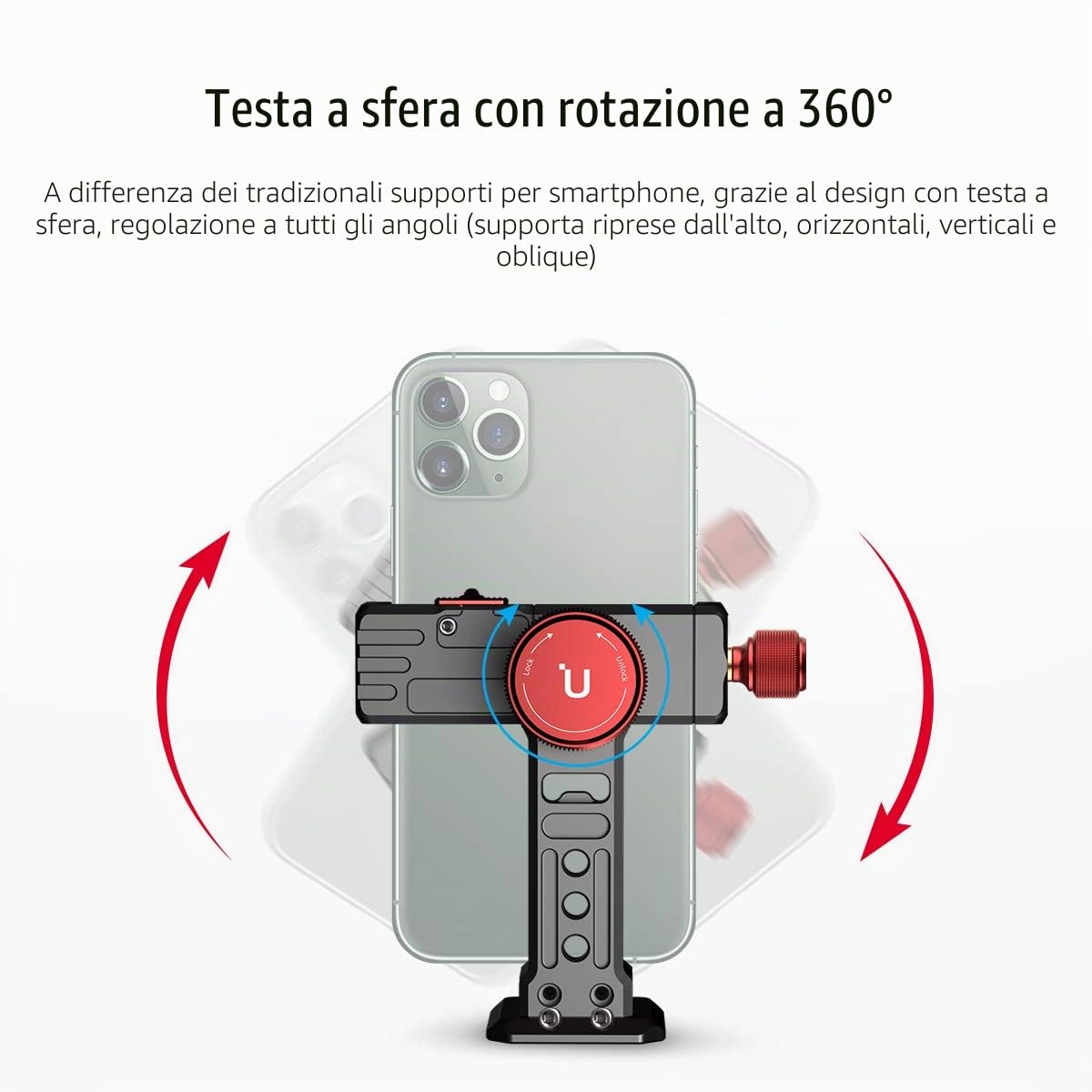 ULANZI ST-14 - Supporto per treppiede per telefono cellulare, adattatore in alluminio con scarpa fredda, supporto per telefono cellulare a 360°, morsetto per iPhone 13, 12, 11 Max Pro, iPhone X, XR,