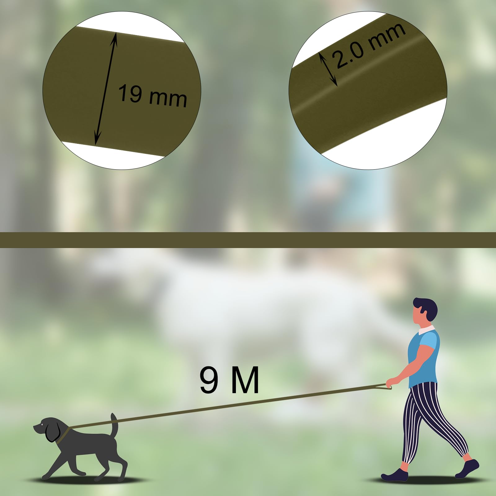 Wolfone Army Green 9m Long Line Lead Waterproof Recall Training Dog Lead, 9m*19mm*2mm - Image 3
