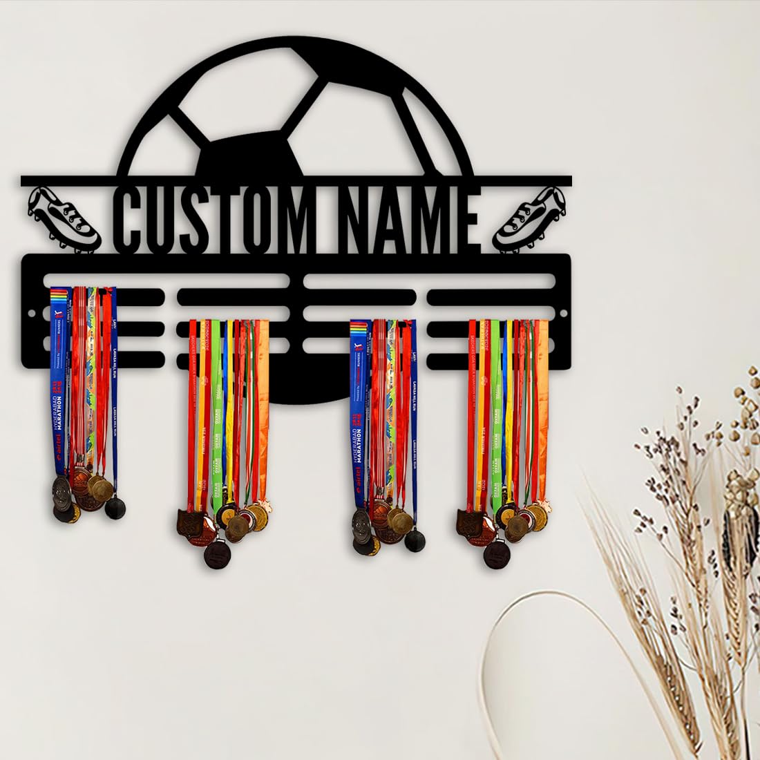 Soporte de exhibición personalizado para medallas de fútbol, estante de premios escalonado