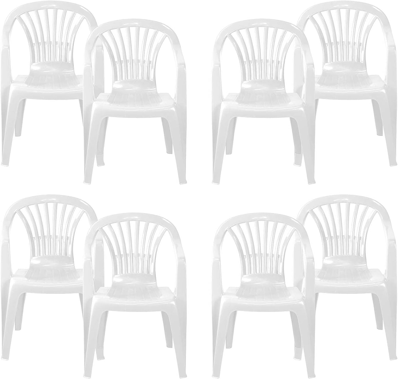 simpahome Stackable Low Back Plastic Garden Chairs WHITE Set of 8