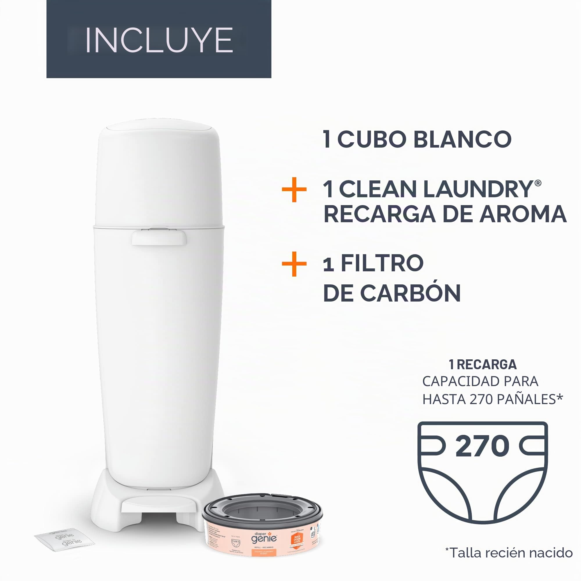 Playtex Diaper Genie - Cubeta completa con antimicrobiano integrado que controla el olor, incluye cubeta y 1 recambio, blanco, 8 libras