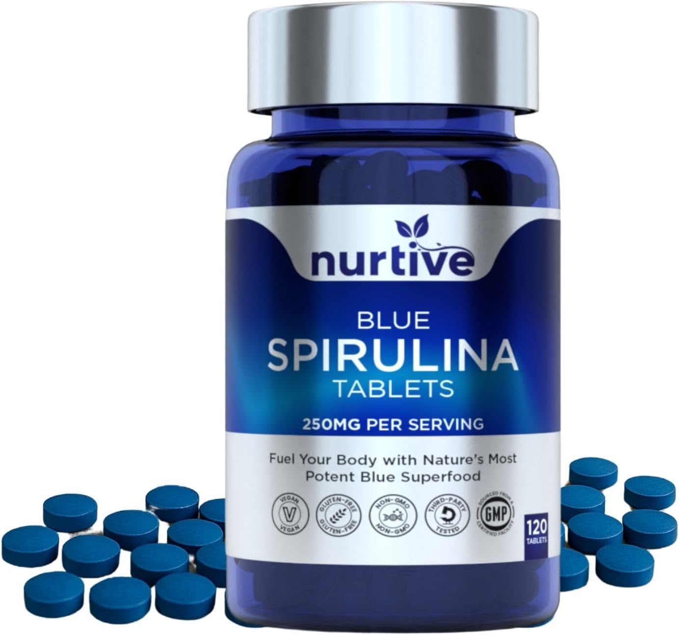 Blue Spirulina Tablets – 250mg per Serving, Phycocyanin Superfood – Vegan, Gluten-Free, Non-GMO, No Fillers – GMP-Certified, Third-Party Tested, Easy to Swallow – 120 Tablets Blue Spirulina Tablets – 250mg per Serving, Phycocyanin Superfood – Vegan, Gluten-Free, Non-GMO, No Fillers – GMP-Certified, Third-Party Tested, Easy to Swallow – 120 Tablets