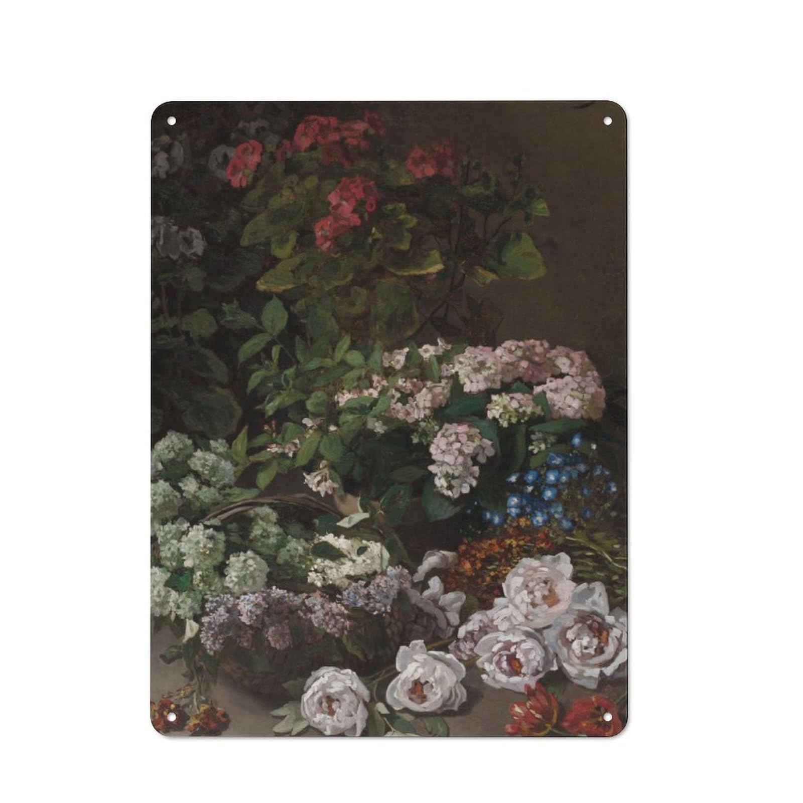 Junmoney Spring Flowers By Monet Tin Wall Plaque 40X30cm, Rustic Cottage Wall Art For Dining Room, Cafe, Entryway Or Family Room