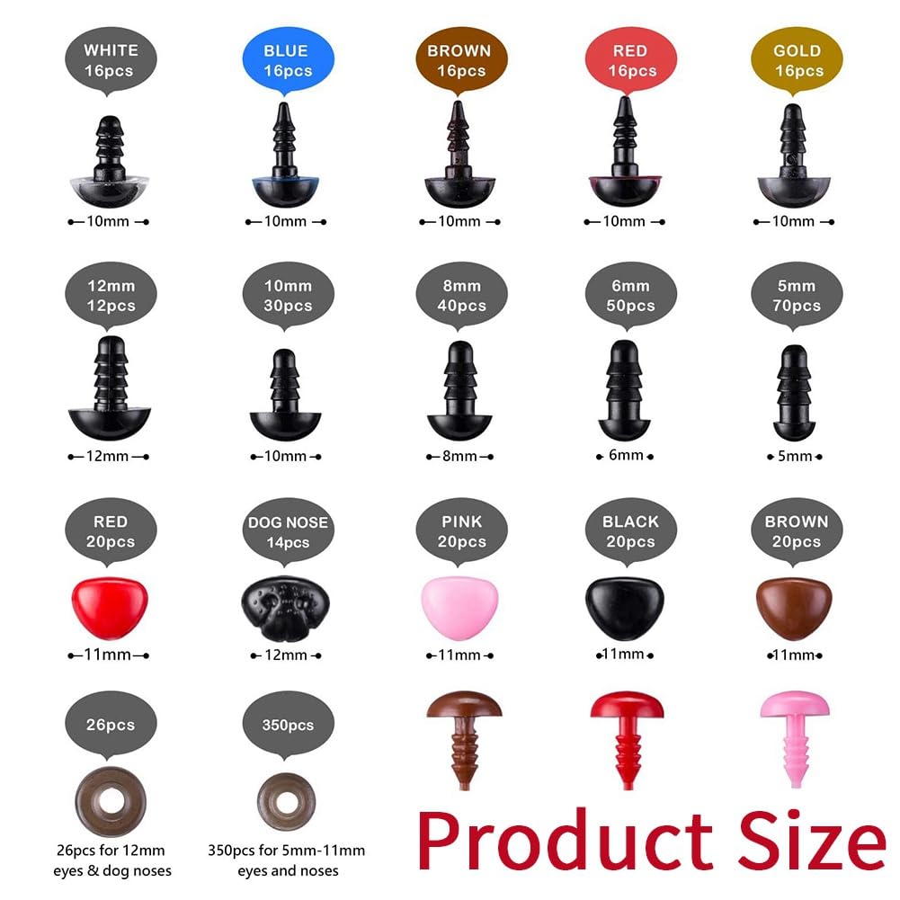 Kit 752 Pezzi Occhi E Nasi Sicurezza Per Peluche - 5-12mm, Multicolore, Con Rondelle - Foto 8