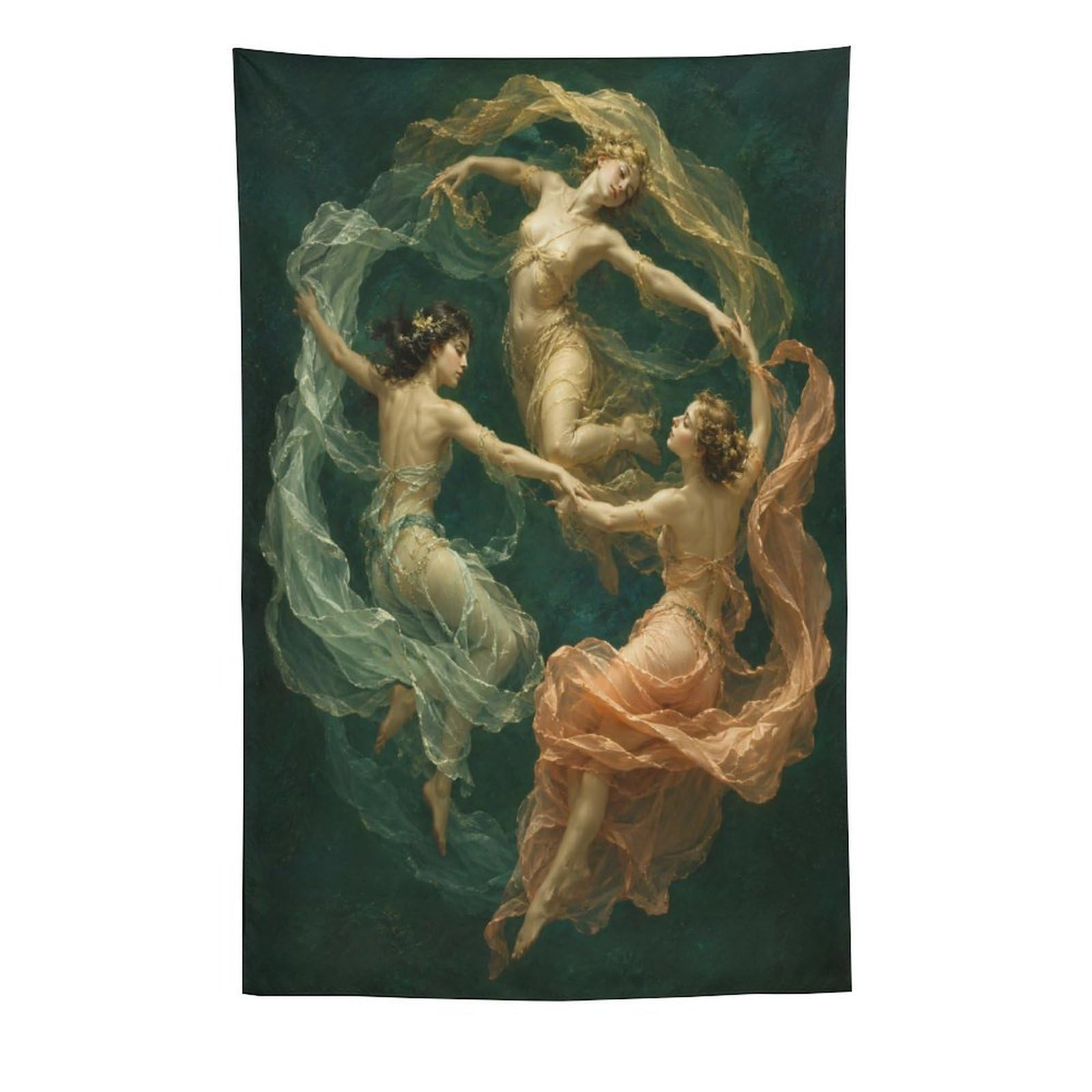 W7C8U2X3 Three Nymphs Forest Dance Wall Tapestry, College Dorm