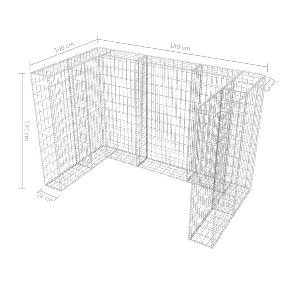 Générique Cadre à Gabion de Poubelle Double Acier 180 x 100 x 120 cm, Maison & Jardin, Produits ménagers, Accessoires pour conteneurs à déchets, Cache-conteneurs à déchets, Argent, (Poids 33.4KG)