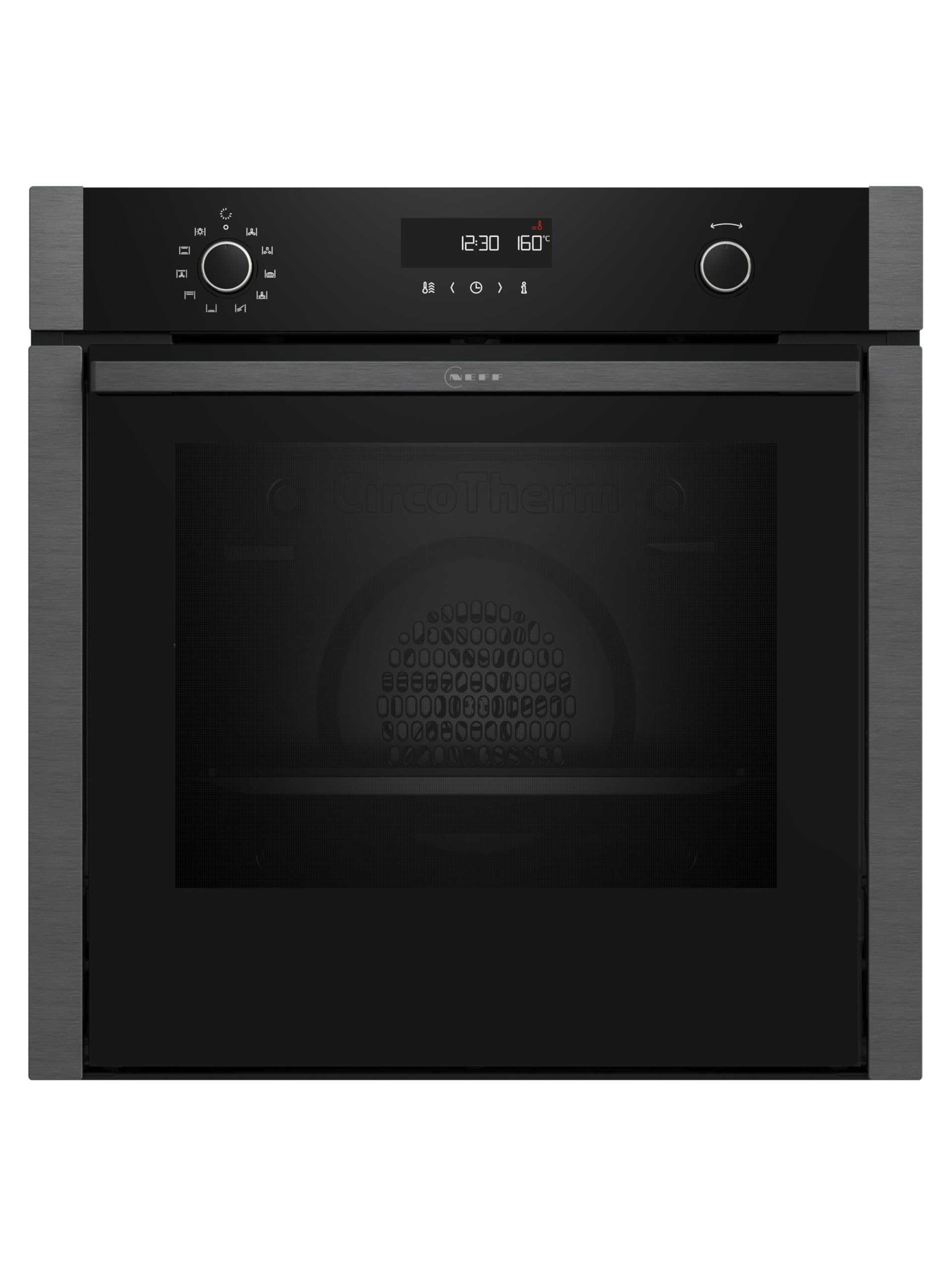 NEFF B5ACH7HG3, N 50, Einbau-Backofen 60 x 60 cm, Made in Germany, LCD Display ohne Knebel, Slide&Hide, 8 Beheizungsarten, CircoTherm, Pyrolyse und EasyClean, Graphite Grey