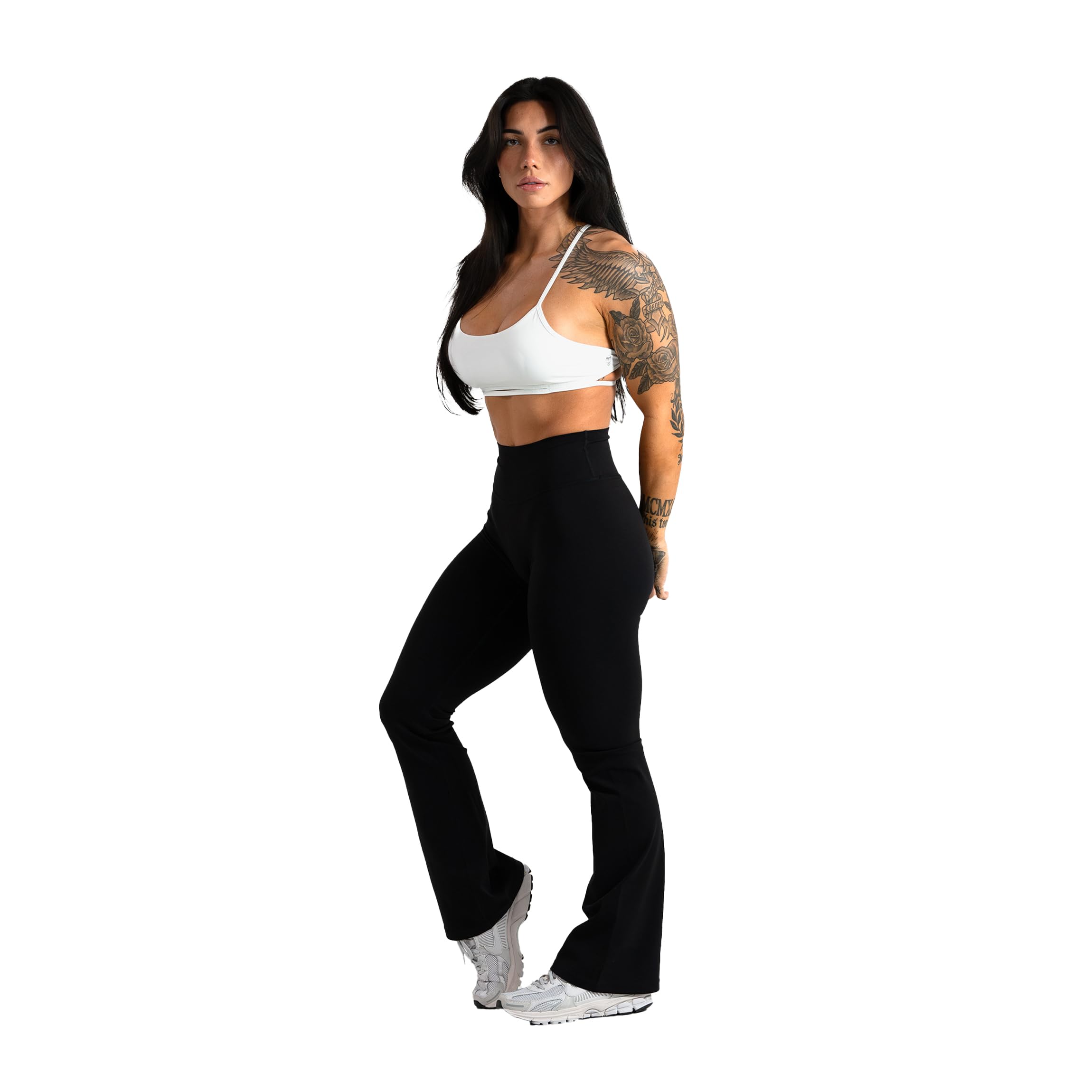 Gymreapers Legging évasé taille haute pour femme - Legging d'entraînement bootcut extensible - Pantalon de yoga à jambes larges - Contrôle du ventre