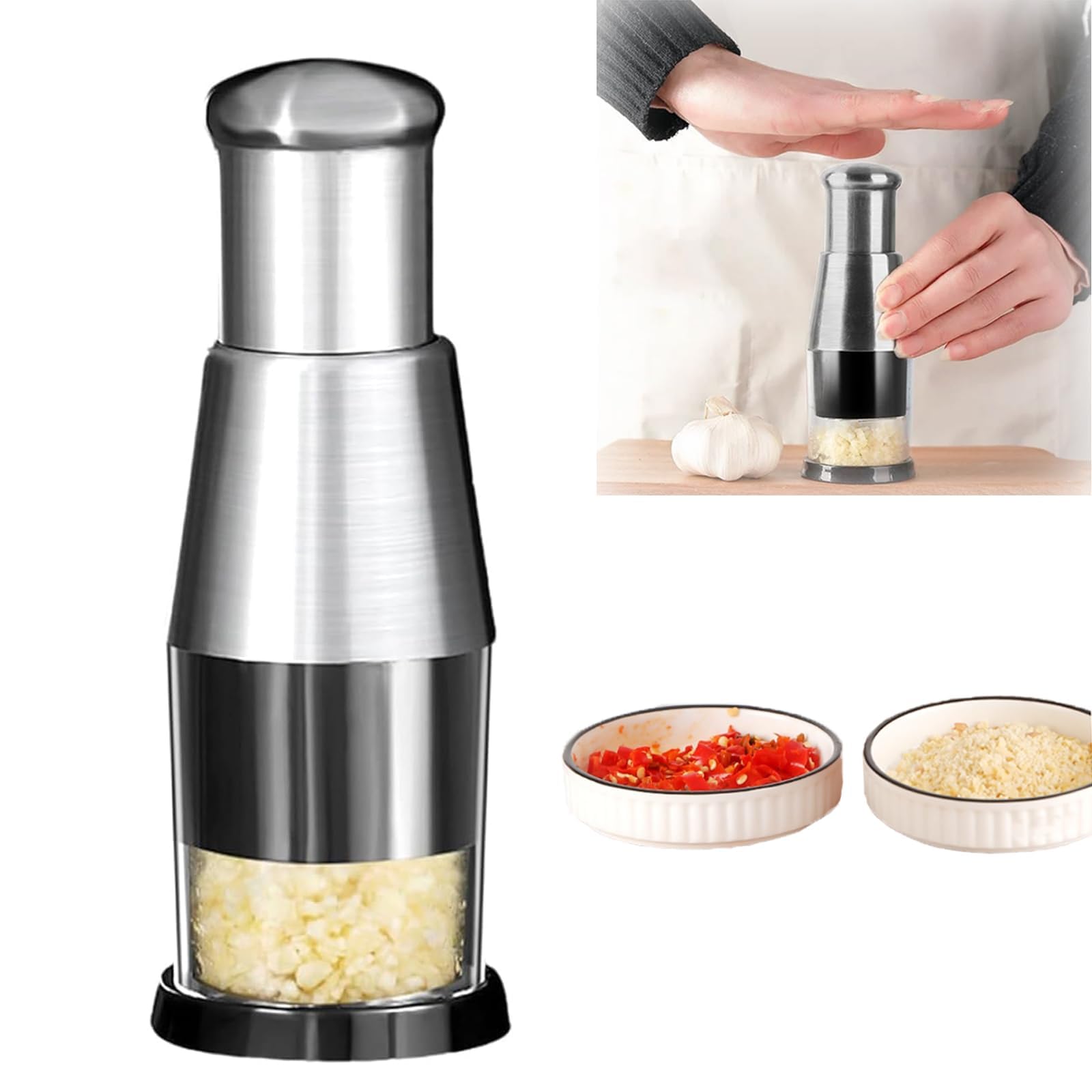 X spring Manual Pressed Chopper, Stainless Steel 304 Garlic Masher, Multi-functional Manual Garlic Press, Pressed Garlic Chopper for Mincing Garlic,Slicing Peppers and Onions Garlic Presses