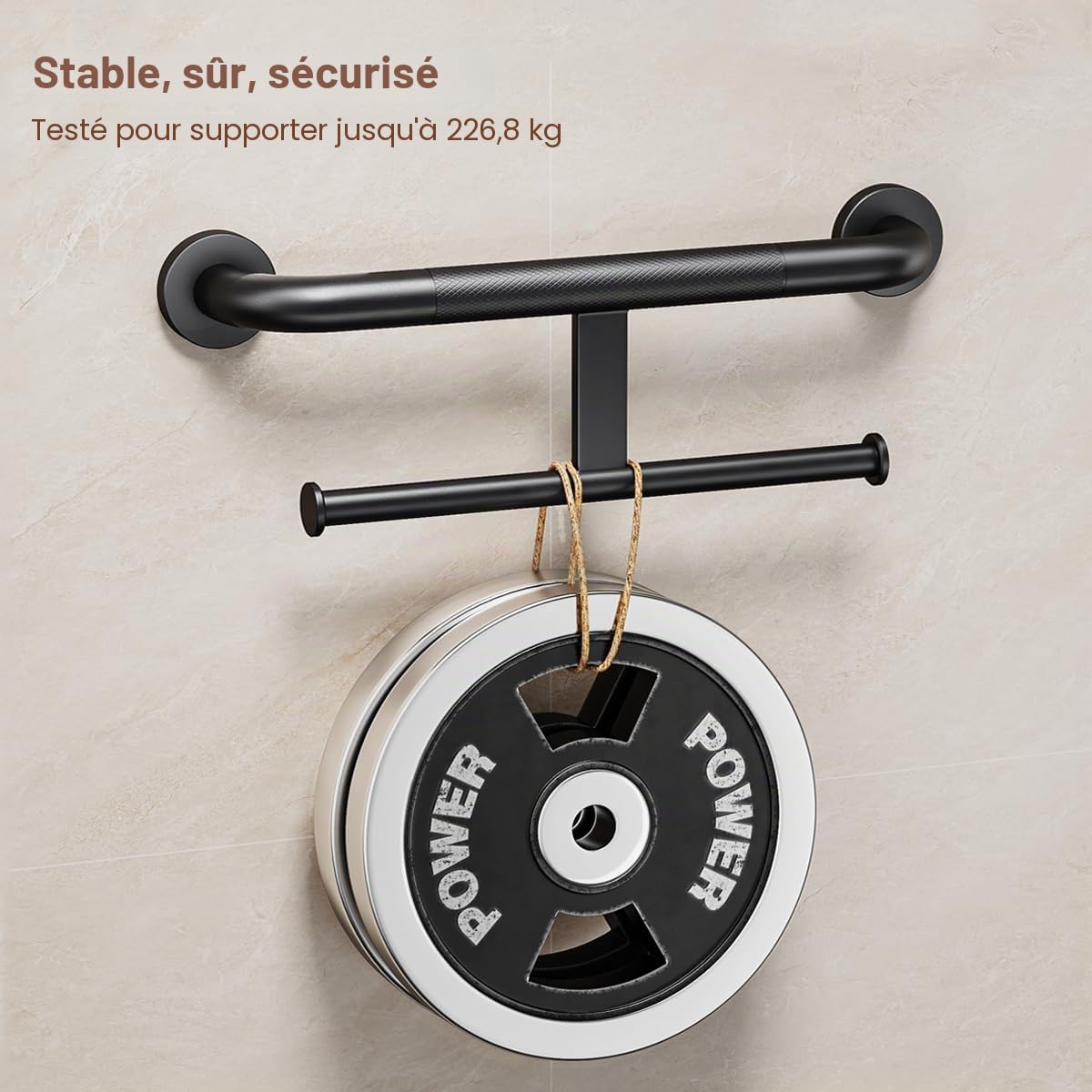 FANHAO Barre d'appui pour Douche avec Double Support pour Papier hygiénique 45.5 cm, 2 en 1 Barre d'assistance de sécurité Acier Inoxydable, Barre d'appui pour Personnes handicapées, âgées