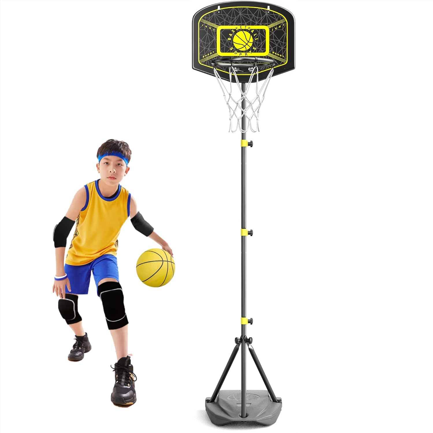 GILIKOKO Aro de Baloncesto para Niños, Baloncesto Portátil Ajustable de 110-190 CM, Juguetes para Exteriores e Interiores para Niños