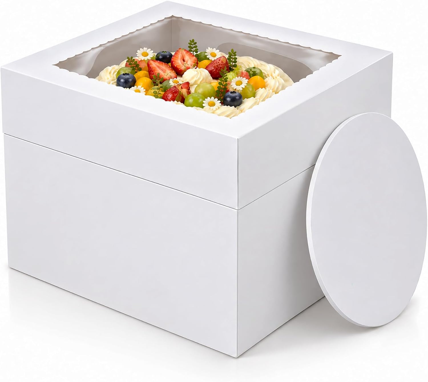 Cake Boxes 10 inch, 5 Pack Cake Box with Boards, Clear Window, 10x10x8 in