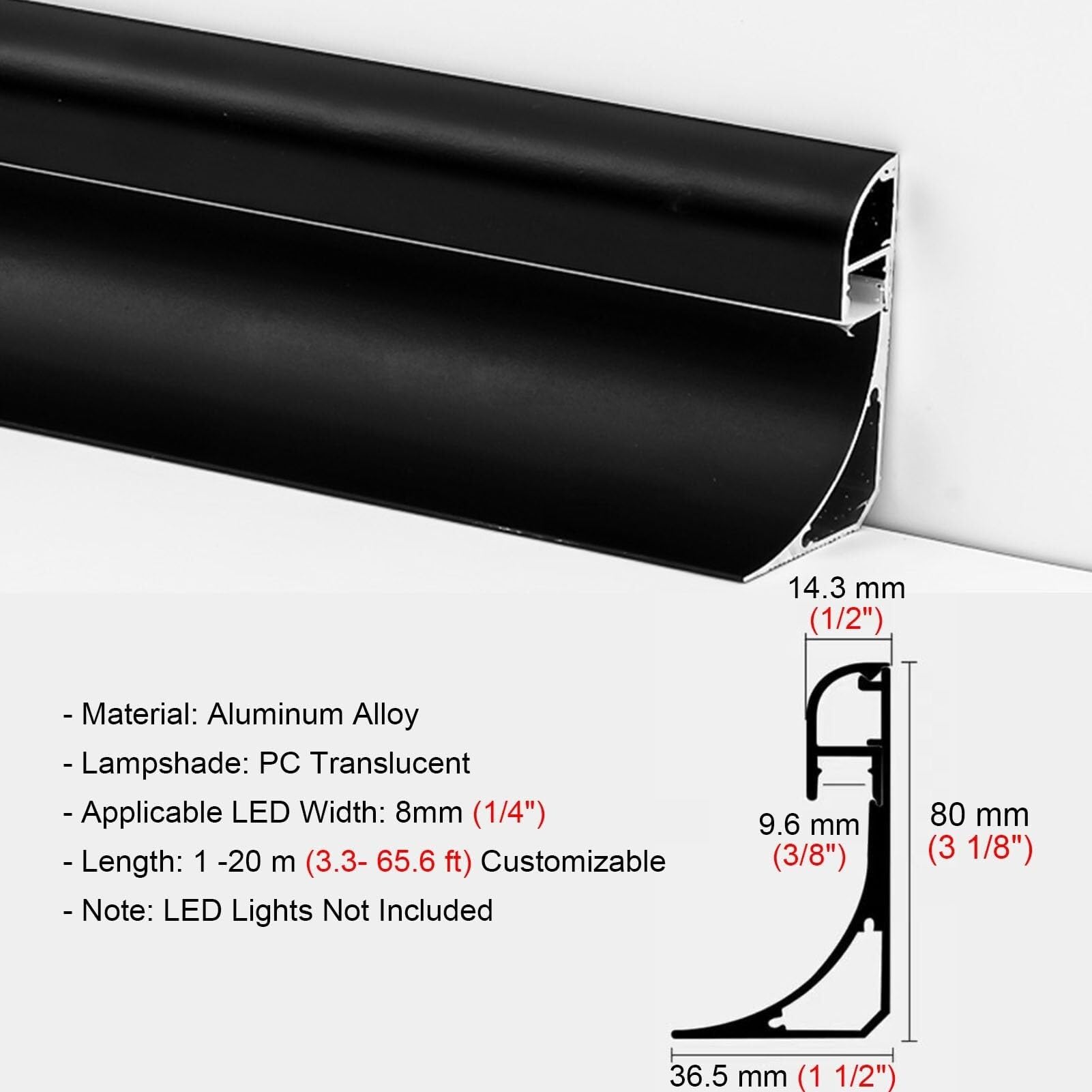 Anpassbare Aluminium-LED-Krone, 16 m, indirekte Beleuchtung, Extrusion für Heimkino und Deckenwanddekoration, schwarzes Sockelleistenprofil